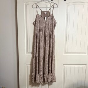 Aerie Mocha Brown Floral Maxi Dress with Pockets Size L